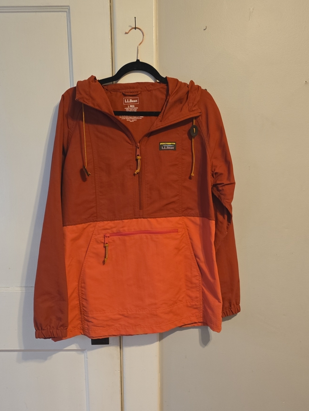 L.L. Bean Rust and Coral Colorblock Hooded Pullover